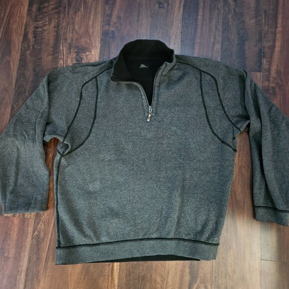 Tommy Bahama Reversible 1/4 Zip Pullover Sweater in Black/ Grey XL - Picture 1 of 8